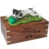 Jack Russell Terrier dog figurine cremation memorial urn, engraved wood