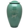 Traditional brass vase pet memorial urn, green color, engraved